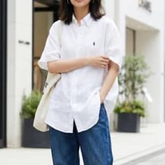 未使用級✨ラルフローレン 半袖 リネンシャツ ホワイト ボタンダウン 