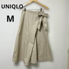 ユニクロ　ベージュ ラップパンツ リボン 巻きスカートパンツ　ロングスカート