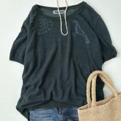 FUGAFUGA フーガフーガ 佐藤繊維 鳥刺繍 サマーニット グリーン 半袖 FUGAFUGA フーガフーガ 佐藤繊維 鳥刺繍 サマーニット グリーン 半袖