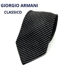 GIORGIO ARMANI ネクタイ 黒×白 ストライプ イタリア製 手縫い - メルカリ