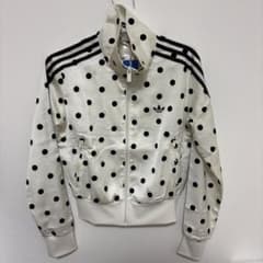 adidas ドット柄 ジャージ ホワイト サテン水玉TTトラックトップ L