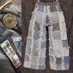 LEVI'S リメイクデニム パッチワーク 再構築 ワイド ルーズ フレア