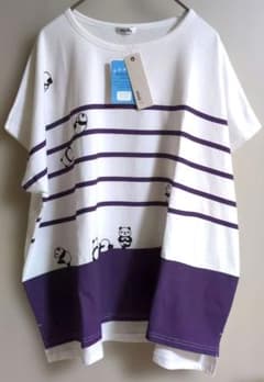 パンダ柄 ボーダーTシャツ 4L 接触冷感 綿100% 大きいサイズ