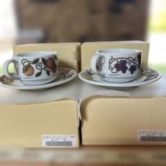 Final price reduction. Antique fruit cup and saucer set by am&be, 2 sets.