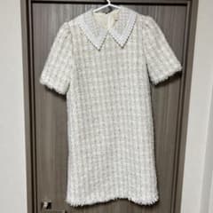 ♦︎美品　アイボリー チェック柄 ミニワンピース 半袖のサムネイル