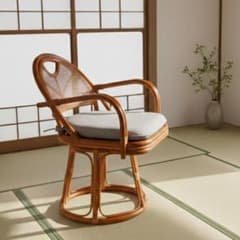 新品】360度回転 天然ラタン 回転座椅子 籐 肘掛け付き アウトレット