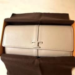 TOD'S T タイムレス レザー ウォレット二つ折り長財布グレー女性用ユーズド TOD'S T タイムレス レザー ウォレット二つ折り長財布グレー女性用