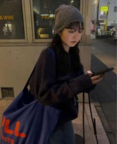 手編みニット帽グレーのサムネイル