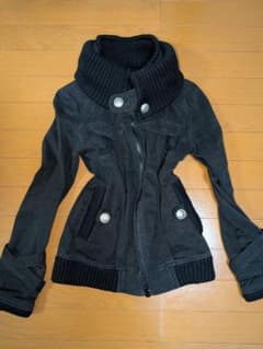 Y2Kブラックミリタリー風ジャケットニット襟付き - メルカリ