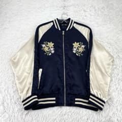 【レディース】H.C.M.I I スカジャン 刺繍 花柄 紺 サテン M