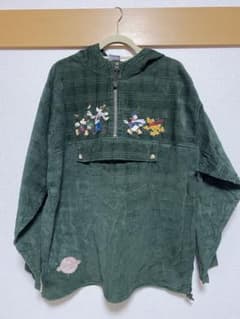 90s ディズニー コーデュロイ アノラック パーカー 刺繍 緑 ビッグ 