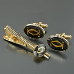 美品 カルティエ タイピン/カフス 2点セット ゴールド ブラック ロゴ