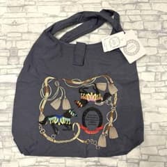 【未使用】馬とタッセル刺繍のエコバッグ　グレー