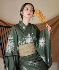 mideal オリジナル　花柄浴衣 グリーン　帯　浴衣　セット 着付小物付！】 mideal マイディール オリジナル花柄浴衣 緑 グリーン