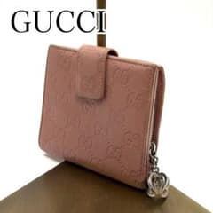 GUCCI グッチ 二つ折り財布 ピンク GGシマ レザー 233022 - メルカリ