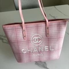 CHANEL ノベルティ トートバッグ ピンク キャンバス生地 チェック柄