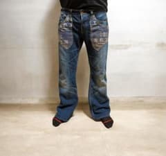 備中倉敷工房 和柄刺繍入り デニムパンツ サイズ32のサムネイル