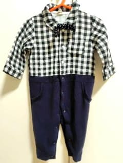 Le Chiave チェック柄ロンパース 70　蝶ネクタイのサムネイル