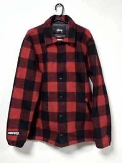 Stussy 赤黒 チェック柄 ウールコーチジャケット Stussy 赤黒 チェック柄 ウールコーチジャケット - メルカリ