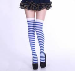 【新品】ブルー×ホワイト ボーダー ニーハイソックスのサムネイル