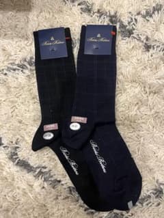 【新品】メンズ 靴下 2足セット　ネイビー/チェック柄　23〜25cmのサムネイル