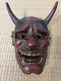 希少・古面] 古い 般若面 能面風 木製？ 魔除け 壁掛け アンティーク 骨董 希少・古面] 古い 般若面 能面風 木製？ 魔除け 壁掛け アンティーク