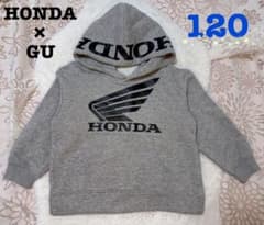 【GU 】HONDAコラボ　グレー　裏起毛　フード付きパーカー　120のサムネイル