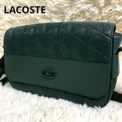 美品✨LACOSTE モノグラム レザーフラップクローズサッチェルバッグ 