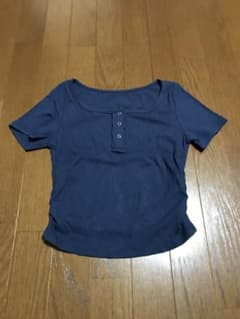 リブ編み ヘンリーネック 半袖カットソー ブルーのサムネイル