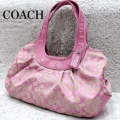 COACH コーチ がま口 シグネチャー ショルダー レザー エルゴ ピンク