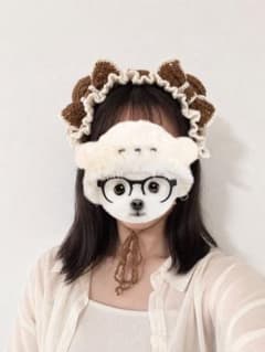 フリルヘッドドレス ハンドメイド かぎ編み ブラウン×アイボリー リボン付きのサムネイル