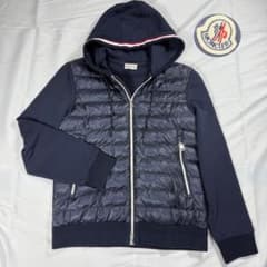 極美品 MONCLER ダウン切替パーカー マグリア カーディガン ネイビー L