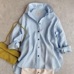 美品*UNFILO 2WAY とろみシャツ 接触冷感 S ブルー オンワード樫山のサムネイル