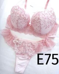 ワコール ルジェ ブラジャーE75 & ソングショーツM ピンクレース