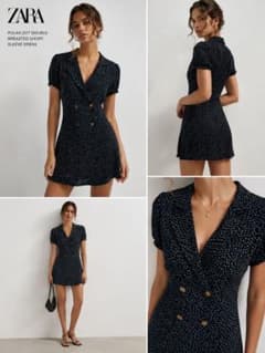 ZARA ドット柄 ダブルボタン ワンピース 半袖のサムネイル