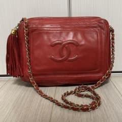 CHANEL フリンジ チェーンショルダー レッド ココマーク - メルカリ