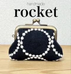 ハンドメイド がま口 ポーチ 小銭入れ タンバリン ネイビー ミナ