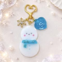 NO.14 雪だるまキーホルダー　イニシャル入り 青　ブルー　SnowManのサムネイル