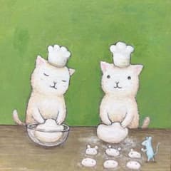 自作絵画 パン作り 猫とネズミの絵 絵画 アクリル画 イラスト 作品