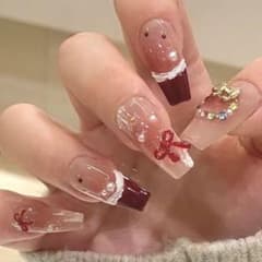 009パールとリボンのロングネイルチップのサムネイル