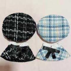 ブルー＆黒】セット ぬい服 10㎝用 ベレー帽 & ポンチョ ぬいぐるみ服
