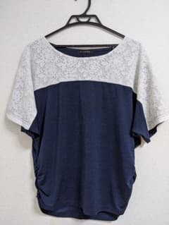 トップス Tシャツ カットソー 紺色 白レースのサムネイル