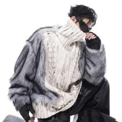 限定生産 切替ドッキングファーニット ホワイト白 メンズ・レディース共に〇のサムネイル