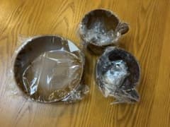 未使用 木製 食器セット 平皿2枚 コップ2個 ナチュラル ウッドプレートのサムネイル