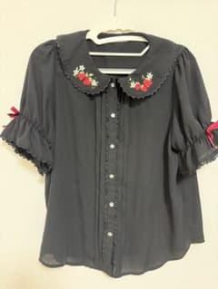 axes femme kawaii いちご刺繍ブラウス 黒のサムネイル