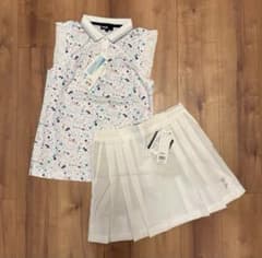 PING フリルポロシャツ　プリーツスカート　セットアップサイズM 春夏　可愛い PING フリルポロシャツ プリーツスカート セットアップサイズM