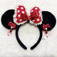 ディズニー カチューシャ ミニー ドット 赤 リボン 水玉 イヤリング レースのサムネイル