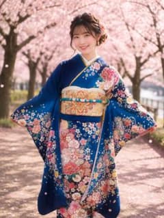 紺 青 刺繍 金箔 フルセット 振袖 成人式 正絹 古典柄 豪華 - メルカリ