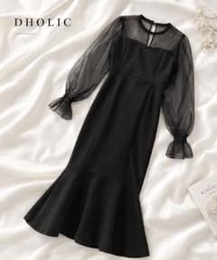 【美品/定価1万超】DHOLIC シアーリボンマーメイドワンピース S ブラックのサムネイル