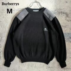 希少 美品 90s 英国製 バーバリー コマンドセーター ロゴ刺繍 黒 M